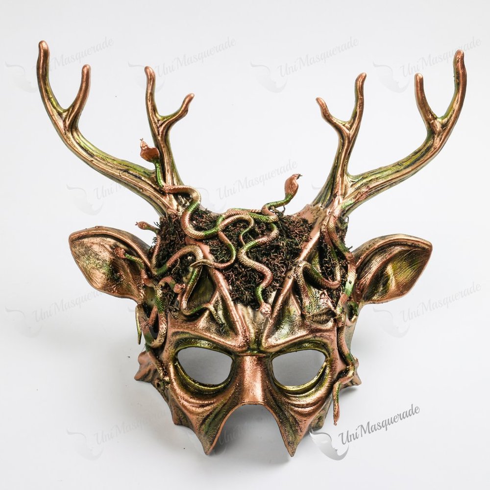 Steampunk Medusa Gold Antlers Halloween Half Face Masquerade Mask